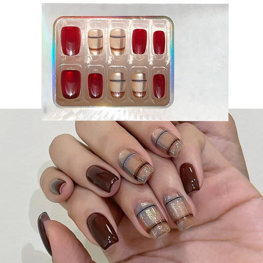 S.A.V.I Light Blue & Grey Cat Eye Press On Toenail Set for Women | Short Natural Square Shape | ABS Plastic Artificial Tips | 24 Pcs Reusable Fake Toenails with Glue & Adhesive Tabs