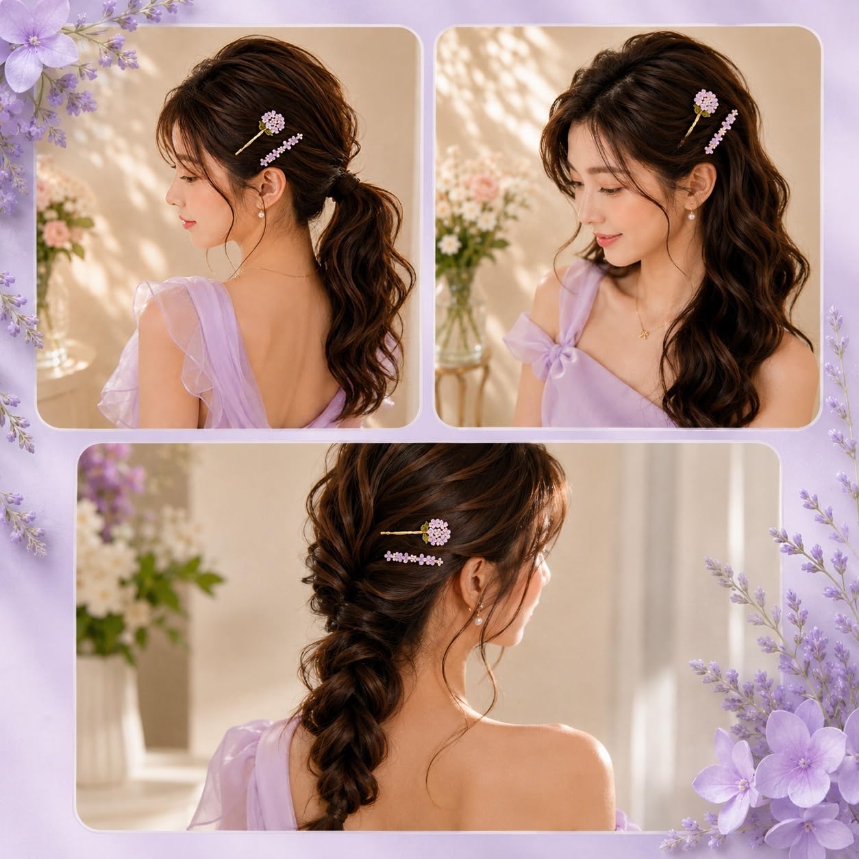 S.A.V.I Lavender Rhinestone Alloy Floral Hair Pins, 9 cm | Set of 2, Bobby Clips, Secure Hold, Women & Girls, Parties & Weddings