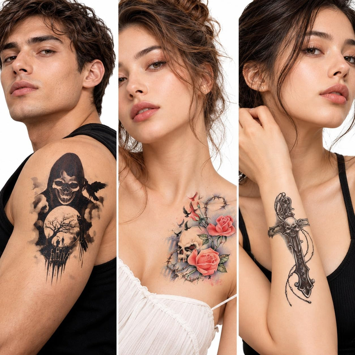 S.A.V.I Temporary Tattoo Stickers Skull Gothic Designs, 15x21 cm