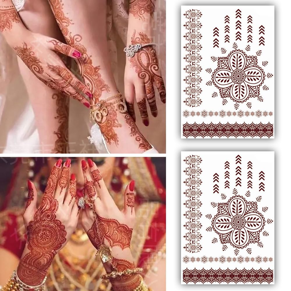 S.A.V.I 2 Sheets, Henna Mehndi Tattoo Stickers - Waterproof, 21x15cm - For Women Hands, Arms  Body