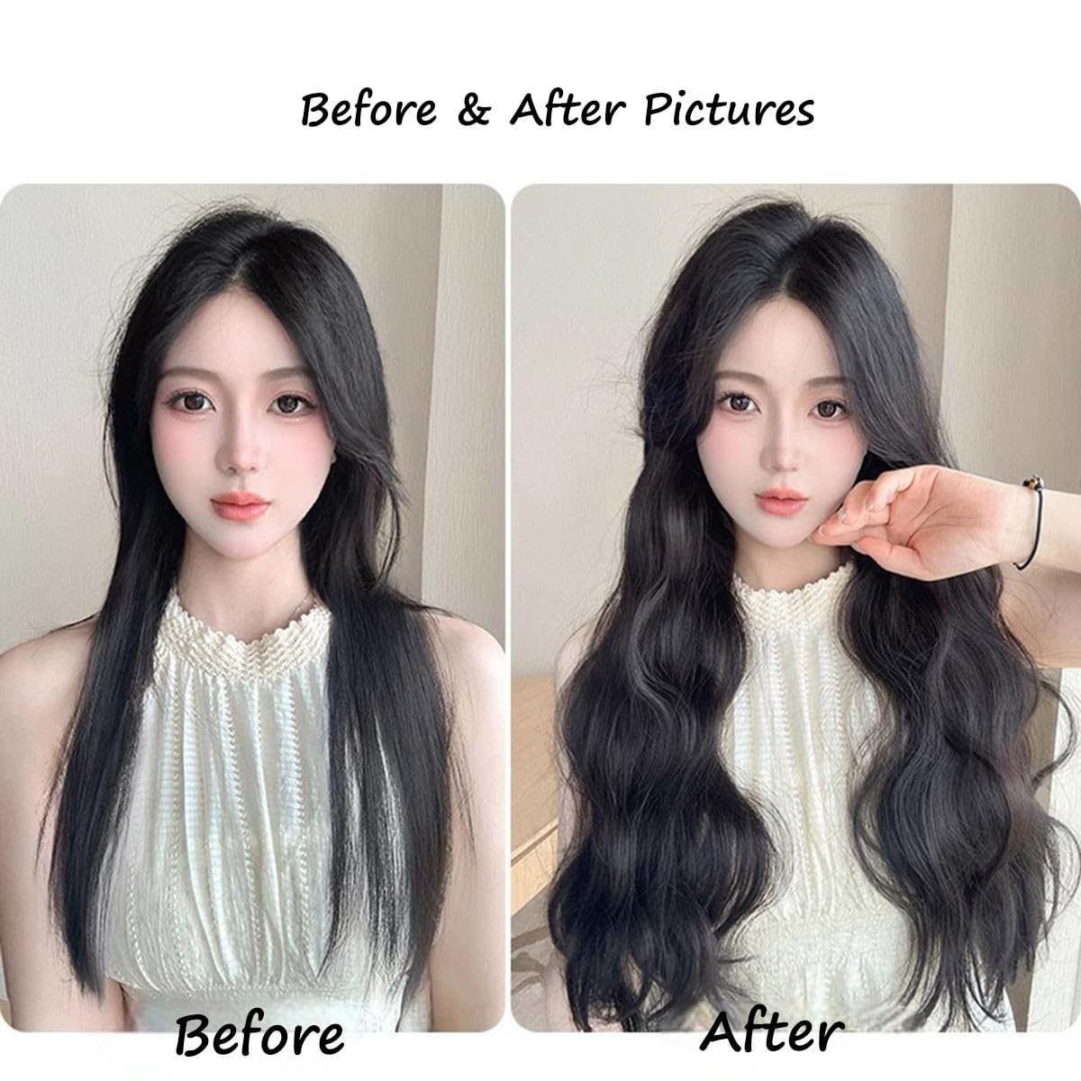S.A.V.I Natural Black Wavy Clip-In Hair Extension 60 cm | Synthetic Fiber One-Piece Hair Patch for Women | Volumizing Crown Topper with Secure Grip Clips | Reusable Hair Enhancer for Instant Length & Volume