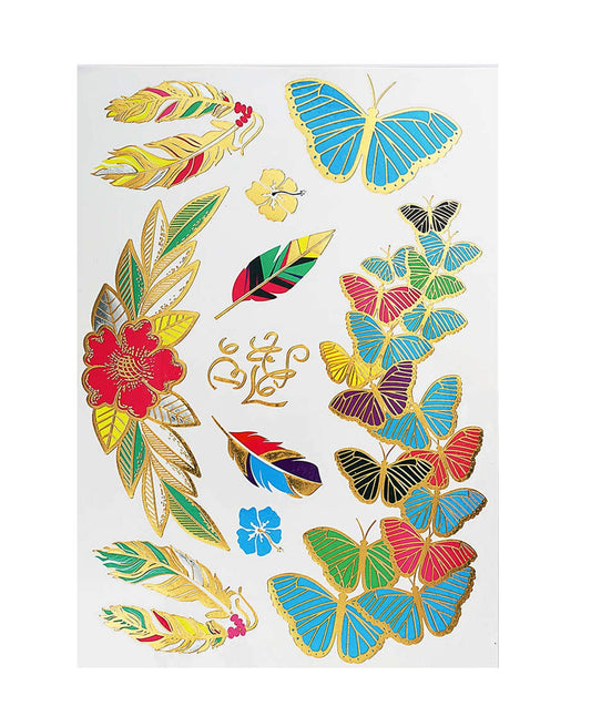 S.A.V.I 3D Temporary Tattoo Golden And Silver Metallic Sticker Big Butterfly Hair Tattoo Decoration Design Size 21x15CM - 1PC. (57), Gold, 22 g