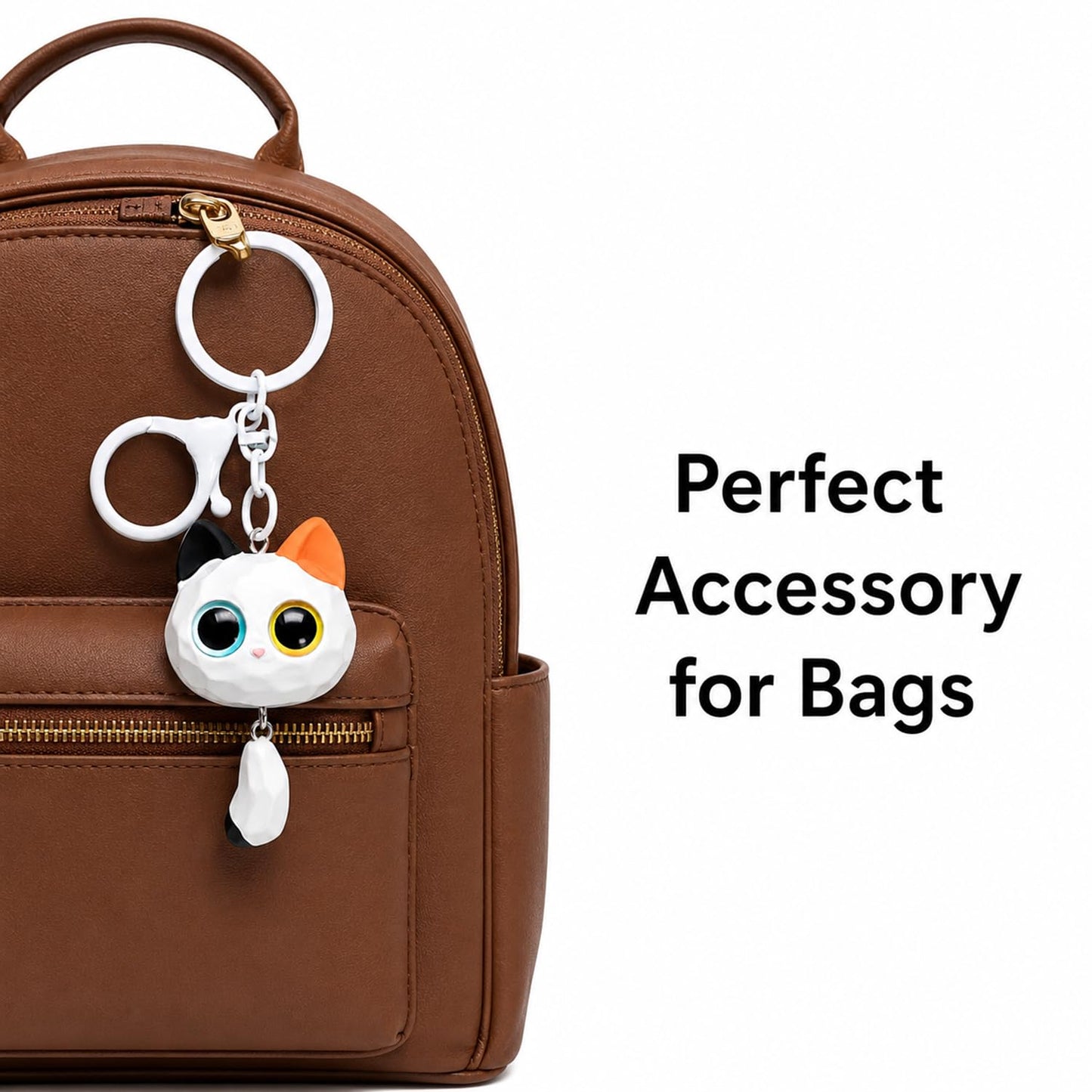 S.A.V.I Cute Cat Keychain Resin Kawaii Key Ring Charm for Bags & Keys, White Finish, 7 x 3.3 cm Pendant, Durable Handcrafted Accessory, Lightweight Gift for Women, Girls, Backpack & Purse Decor