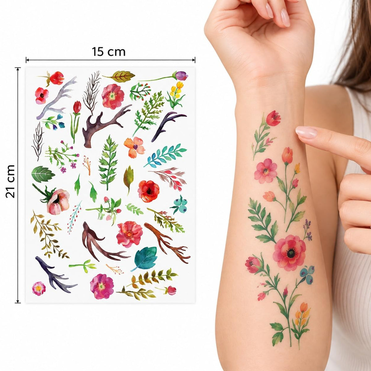 S.A.V.I Temporary Tattoo Stickers Floral Butterfly Tribal Rose 3 Sheets