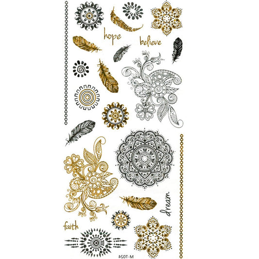 S.A.V.I 3D Temporary Tattoo Golden And Silver Metallic Sticker Feather Wrist Arm Design Size 21x10CM - 1PC.