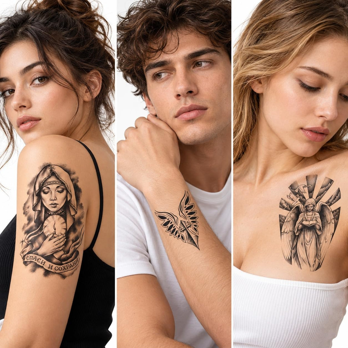 S.A.V.I Temporary Tattoo Stickers Angel Wings with Religious Designs