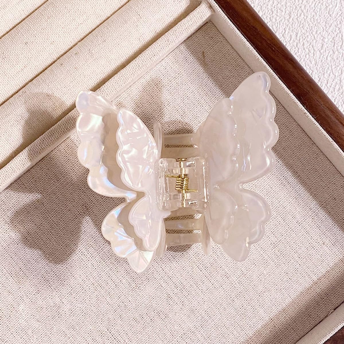 S.A.V.I Butterfly Hair Claw Clip for Women & Girls | 7.5 cm Large Acrylic Hair Clip | Mermaid White Iridescent Finish | Strong Hold Jaw Clip | Stylish Hair Accessory for Daily Use & Styling