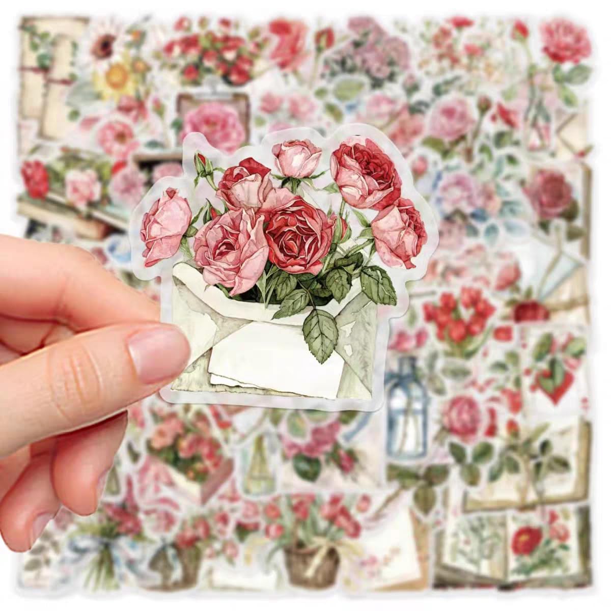 S.A.V.I 50 PCS Vintage Floral Stickers Set for Journaling & Crafts