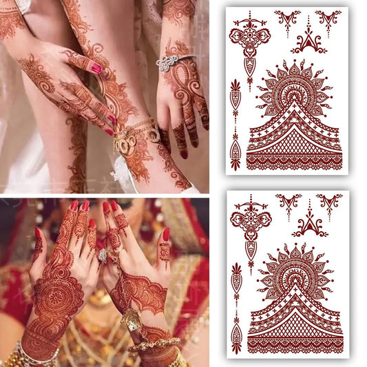 S.A.V.I 2 Sheets Natural Henna Mehendi Tattoo Stickers – Waterproof for Women's Hands, Arms  Body Decor - 21x15cm