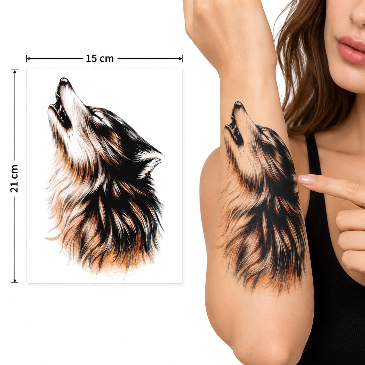 S.A.V.I Temporary Tattoo Stickers Wolf Design, 15x21 cm, 3 Sheets