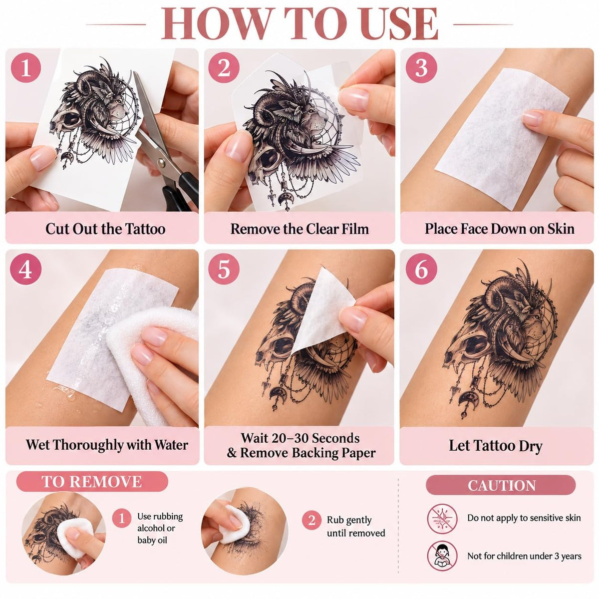 S.A.V.I Temporary Tattoo Stickers 3 Gothic Designs 15x21 cm Sheet