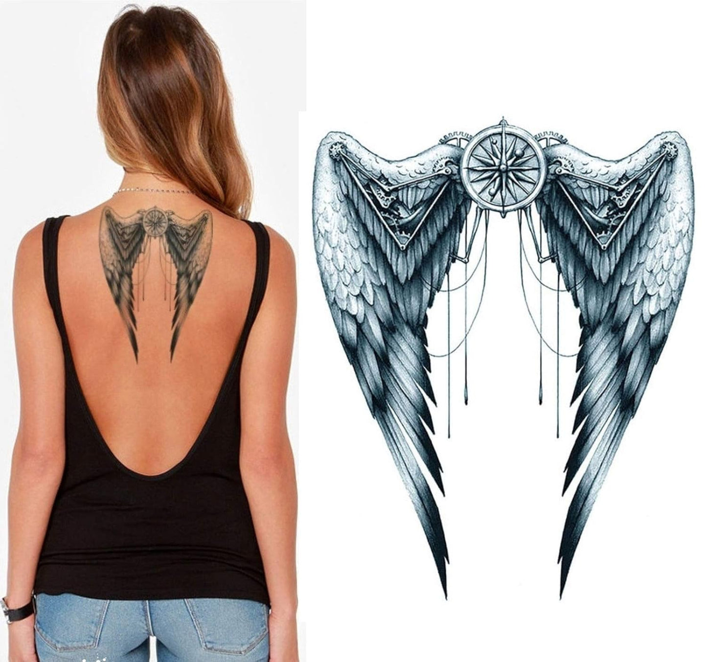 S.A.V.I 3D Temporary Tattoo Waterproof Sticker Beautiful Black Big Winged Man Popular New Designs Size - 21x15cm (150)