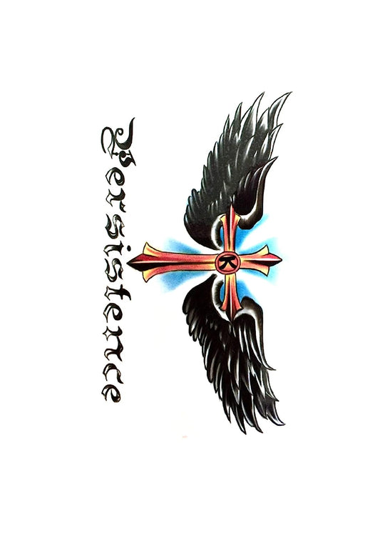 S.A.V.I Temporary Tattoo Cross With Wings Persistence Text Design Size 10.5x6cm - 1pc.