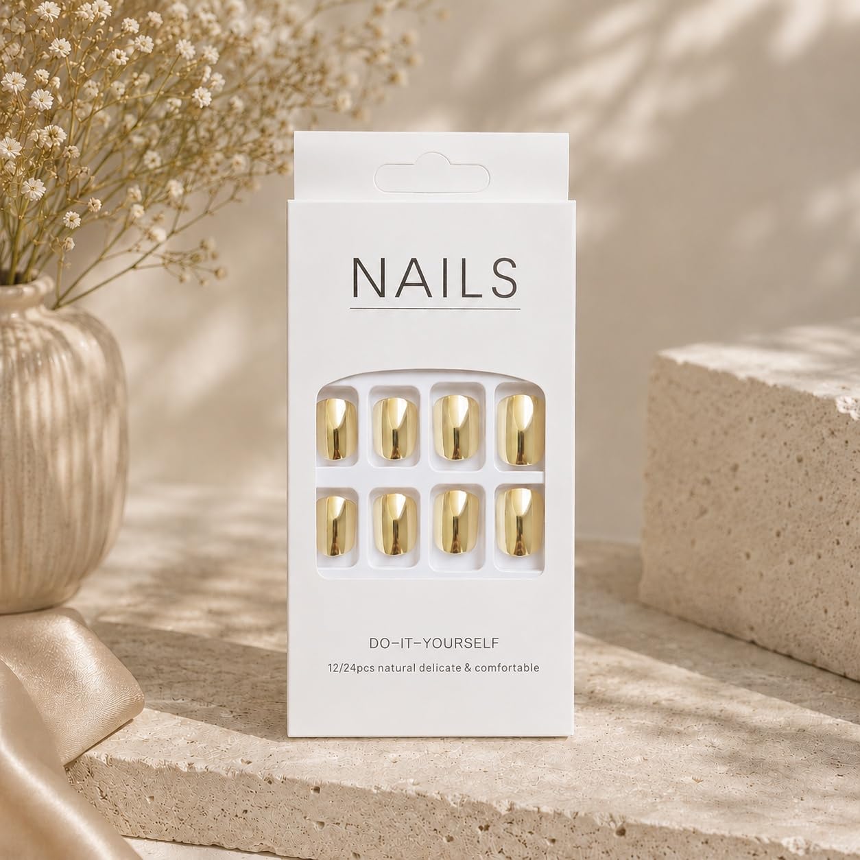 S.A.V.I Press on Nails Gold Chrome Short Square 24 Pcs