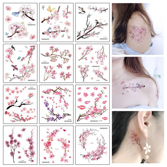 S.A.V.I 12 Pcs Cherry Blossom Temporary Tattoos for Women & Girls | 4.7x4.1 inch Floral Body Art | Safe Non-Toxic Waterproof Design for Shoulder, Neck, Arm | Easy to Apply & Remove (2)