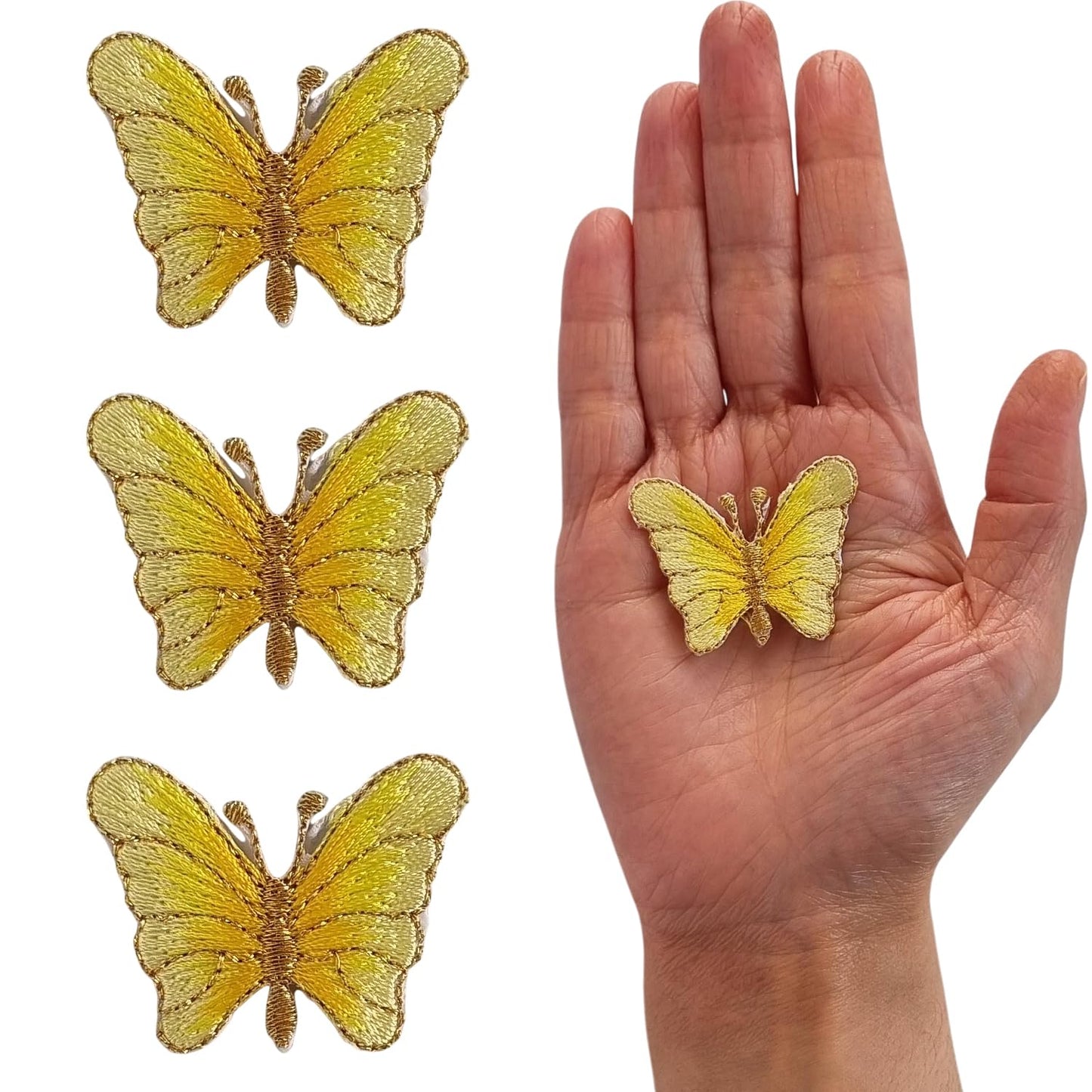 S.A.V.I 3PCS 3D Butterfly Embroidered Patch – Yellow, Iron-On  Pre-Glued Applique for DIY T-Shirts, Jeans, Jackets, Backpacks, Fabric Décor | Easy to Apply Sewing Patch (1.5 x 1.1 in) (Yellow)