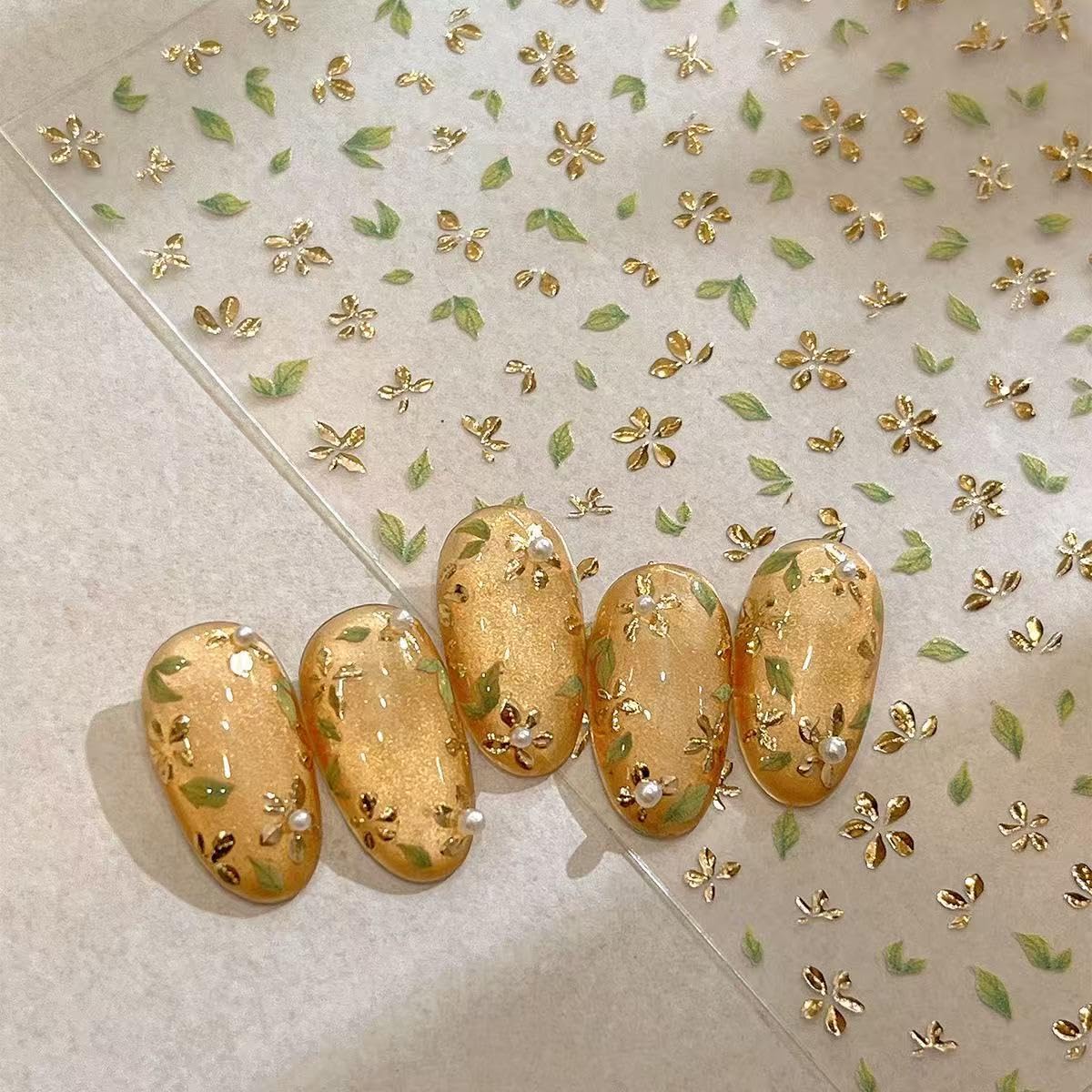 S.A.V.I 3D Nail Art Stickers Floral Decals Gold & Rose Gold, 2 Sheets | Self Adhesive, Embossed Chrome Flowers, 8 x 10 cm, Easy Peel & Apply, Manicure Decorations