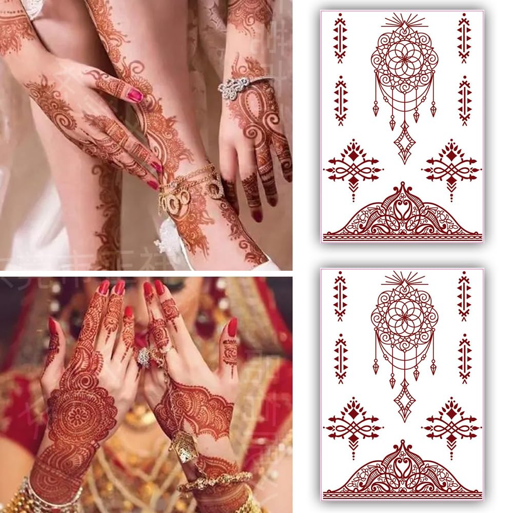 S.A.V.I 2 Sheets- Natural Mehendi Henna Tattoo Stickers, Waterproof, 21x15cm - Elegant Designs for Women's Hands  Arms