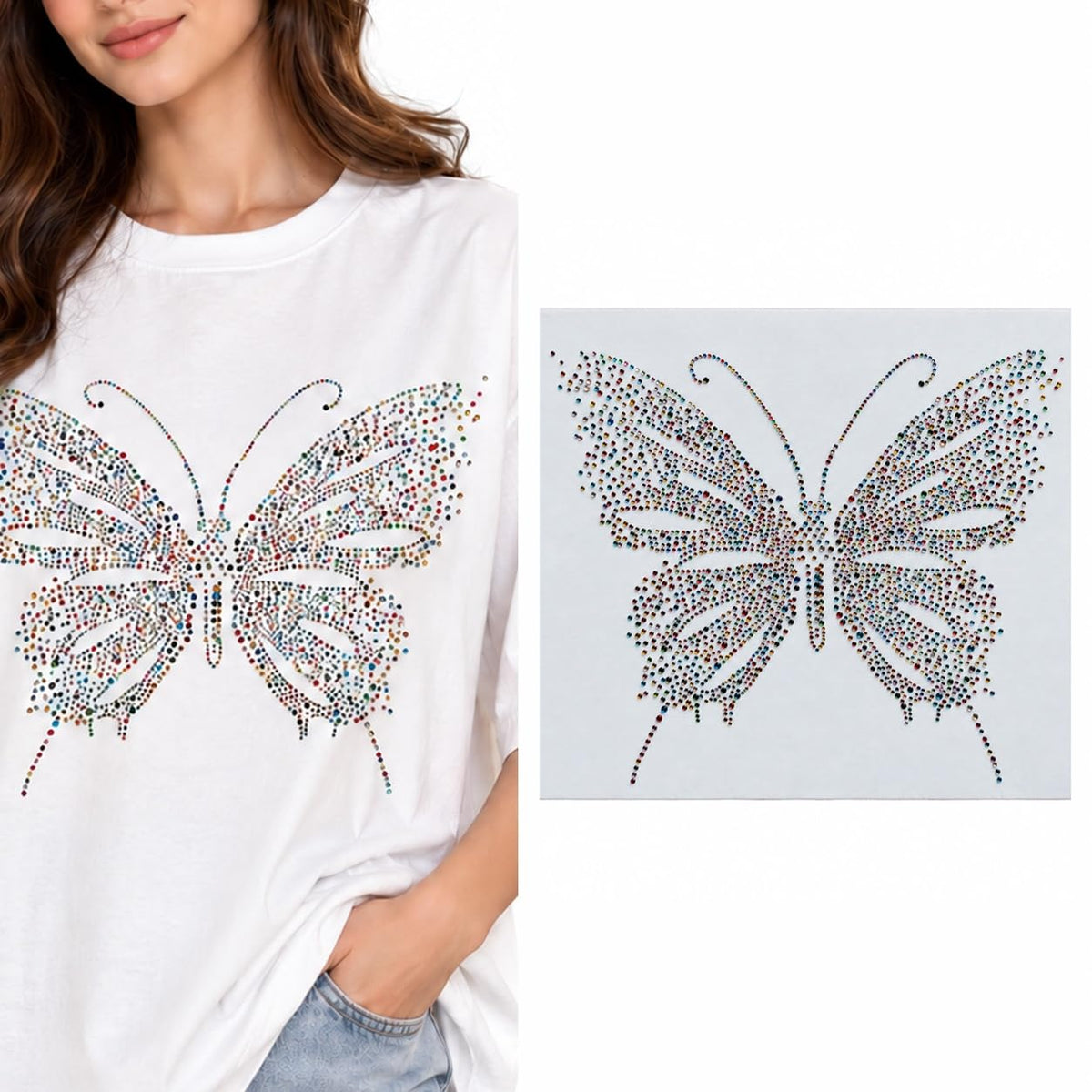 S.A.V.I Rhinestone Butterfly Iron-On Heat Transfer Sticker 30x25cm
