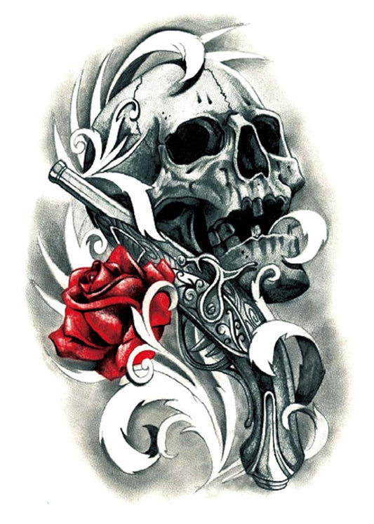 S.A.V.I Temporary Tattoo For Girls Men Women 3D Skulls  Roses Sticker Size 21x15CM - 1PC.