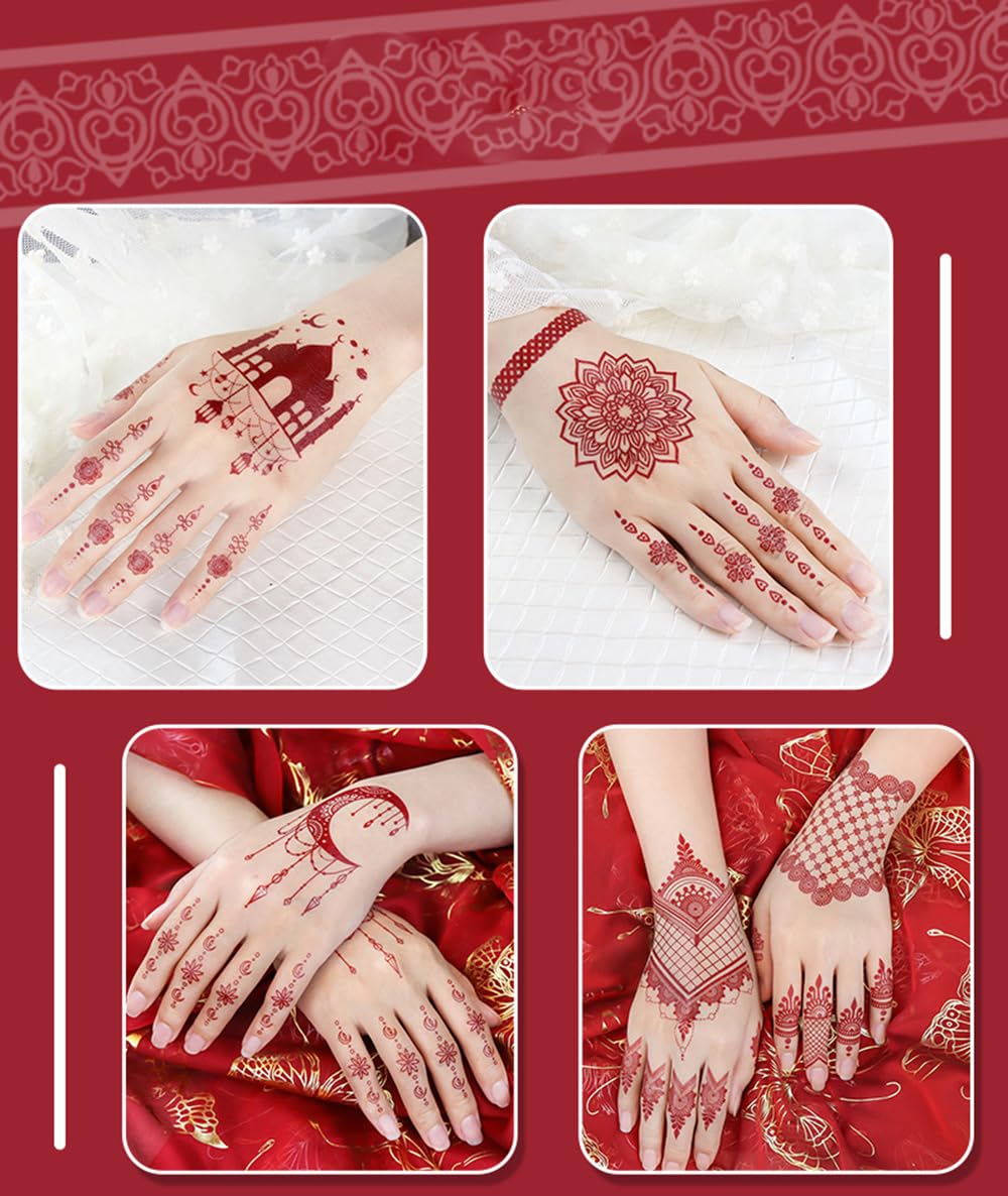 S.A.V.I 2Pcs Natural Islamic Henna Mehndi Temporary Tattoo Stickers for Women – Crescent Moon, Mosque & Mandala Design, Waterproof Skin-Safe Transfer Body Art for Eid, Nikah & Festivals (#55)