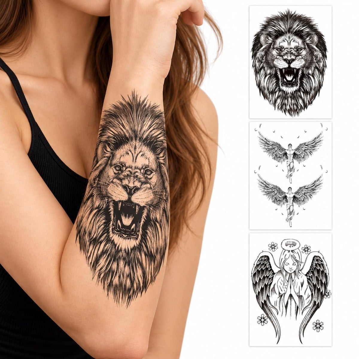 S.A.V.I Temporary Tattoo Stickers Lion Angel, 3 Sheets, 15x21 cm