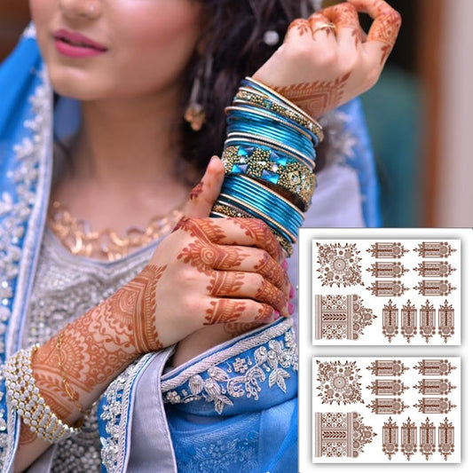 S.A.V.I (2 Sheets) Premium Mehendi Henna Tattoo Stickers Waterproof Natural Color for Women's Hands  Arms – 21x15cm