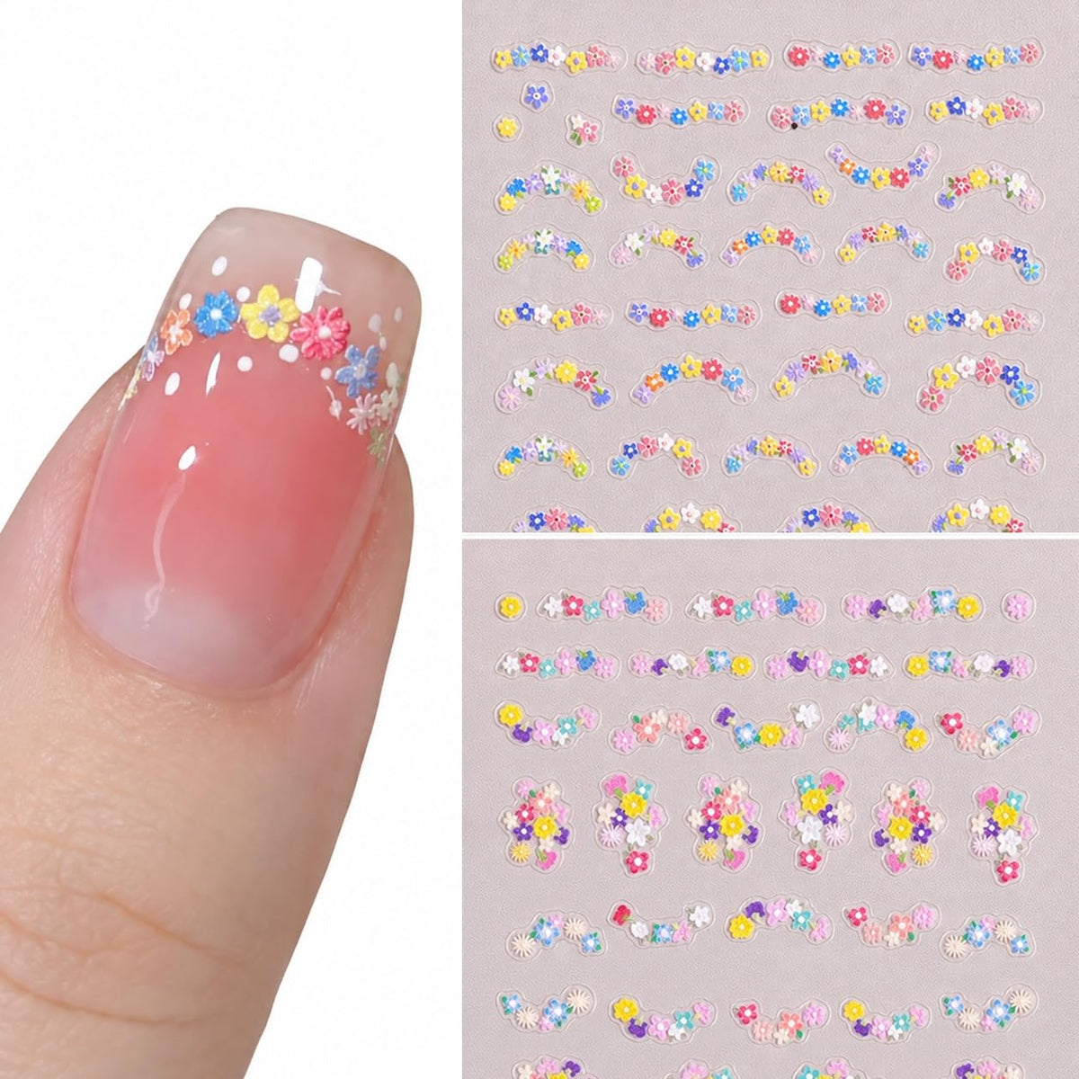 S.A.V.I 3D Floral Nail Art Stickers Self Adhesive Wildflower Decals | 2 Sheets, 6.5 x 10 cm, Embossed Design, Easy Peel and Apply, For Women and Girls