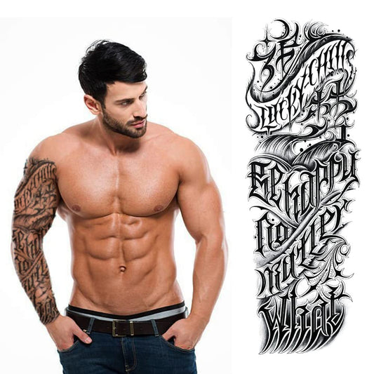 S.A.V.I Full Arm Tattoo, Tribal Stylish Text Temporary Tattoo Sticker, Size 48x17CM