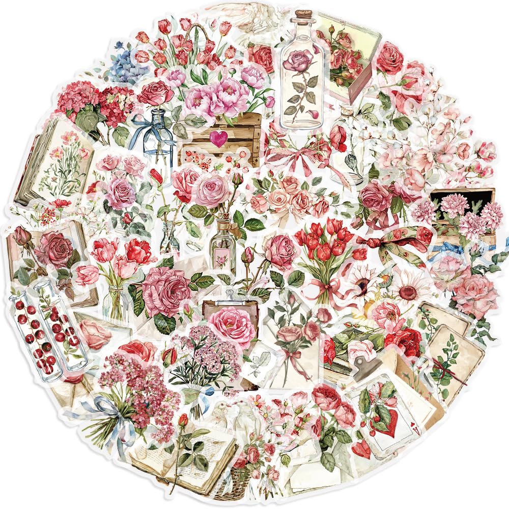 S.A.V.I 50 PCS Vintage Floral Stickers Set for Journaling & Crafts