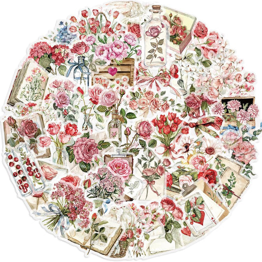 S.A.V.I 50 PCS Vintage Floral Stickers Set for Journaling & Crafts