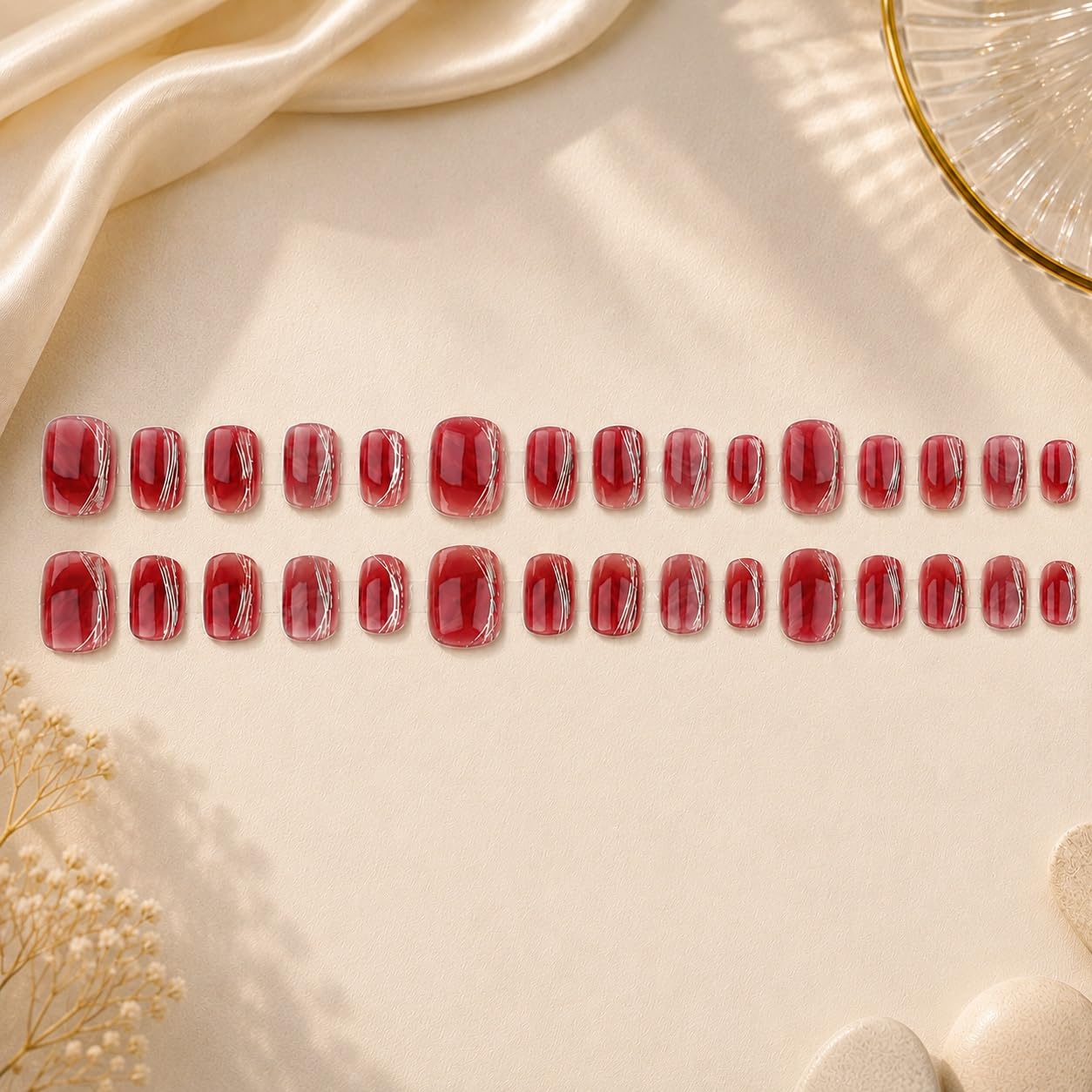 S.A.V.I Press on Nails Coral Red Short Natural Shape, 30 Pcs