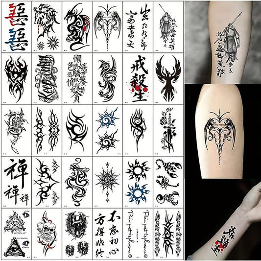 S.A.V.I 30 Pcs Black Tribal Temporary Tattoos for Men & Women – Safe Non-Toxic Waterproof Body Art, 9.7x5.7cm, Long-Lasting Stylish Designs for Arms, Legs, Back, Neck – Easy to Apply & Remove (06)
