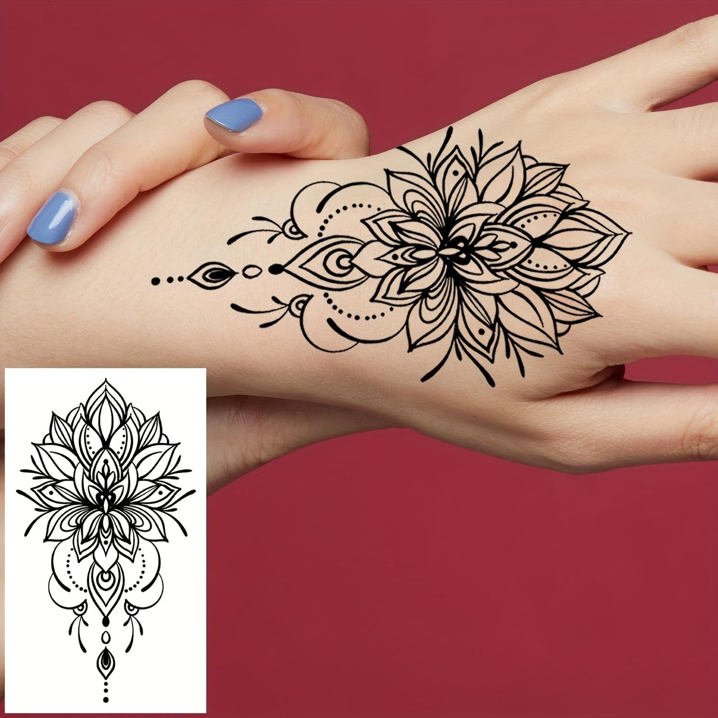S.A.V.I 30 Pcs Black Temporary Tattoo Stickers for Women & Girls | Safe Non-Toxic Waterproof Mehndi Style Body Art | 9.7x5.7 cm Floral Mandala Design | Long Lasting Hand Arm Decoration (12)