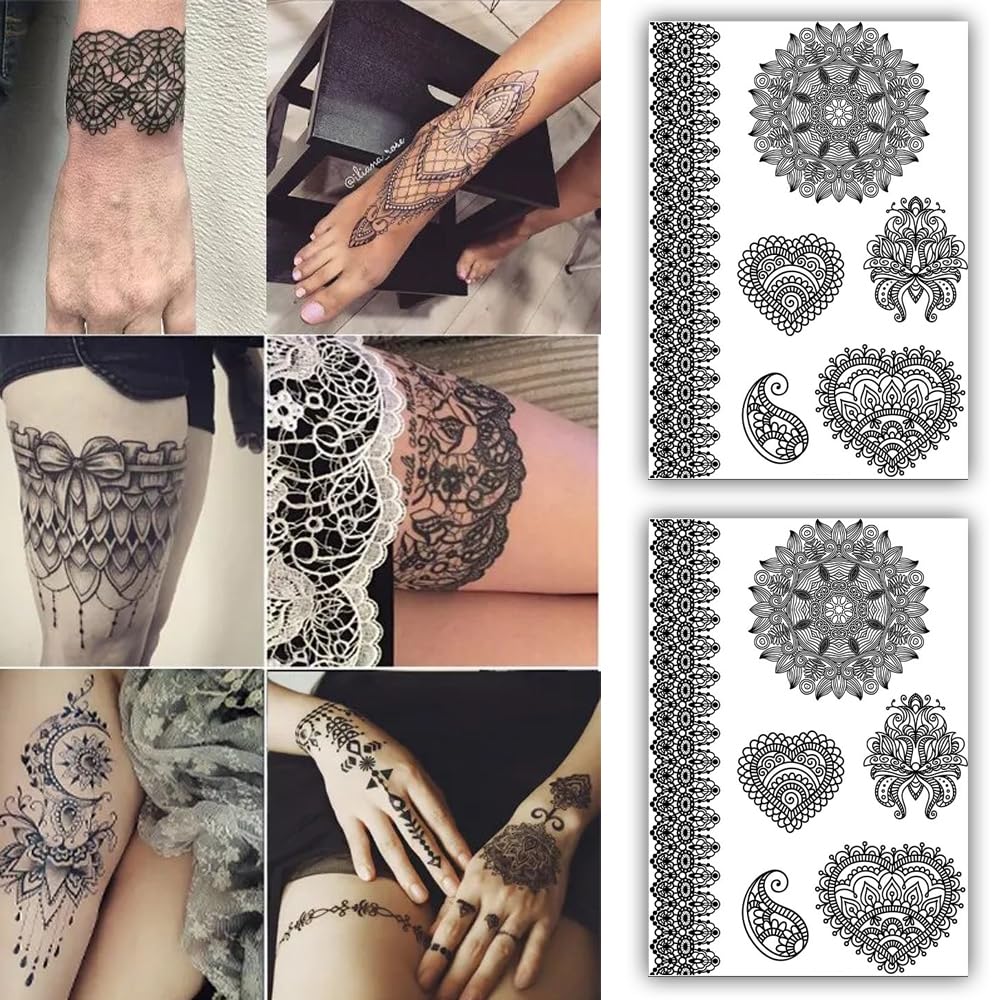 S.A.V.I 2 Sheets, Black Henna Mehndi Temporary Tattoo Stickers - Floral  Heart-Shaped Mandala Designs, 21x15 cm, Ideal for Girls  Women