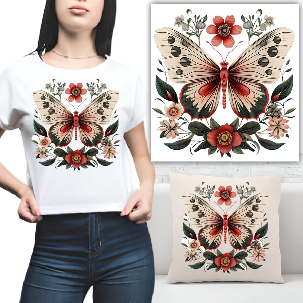 S.A.V.I Butterfly  Flower Iron-On Applique Patch | Large 8x8.6 inch Heat Transfer Sticker for DIY T-Shirts, Hoodies, Jeans, Backpacks | Washable, Durable Design for Custom Clothing  Accessories