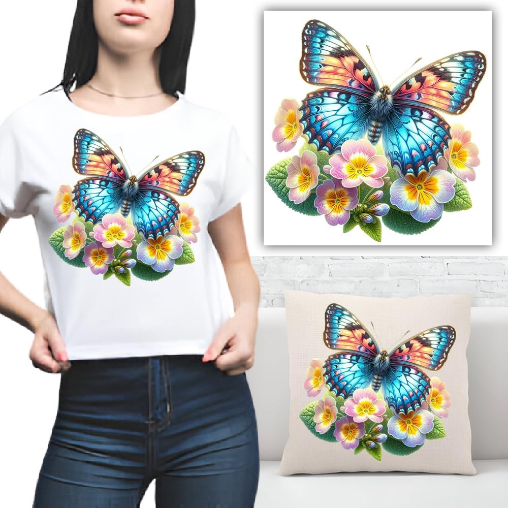 S.A.V.I 1PC Vibrant Butterfly  Floral Iron-On Applique Patch 8.5x7.5 Inch | Heat Transfer Sticker for T-Shirts, Hoodies, Jeans, Backpacks, Pillows | Washable  Easy to Apply DIY Custom Design