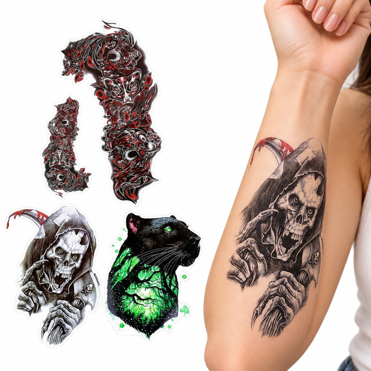 S.A.V.I Temporary Tattoo Stickers Gothic Skull & Tribal Art, 3 Sheets