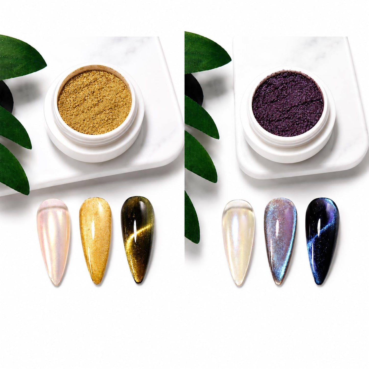 S.A.V.I Cat Eye Magnetic Nail Glitter Powder Gold & Purple 5g | Dual Shade Pigment, Shimmer Finish, 3x3x1 cm Jar, for Gel Polish & UV LED, DIY Manicure