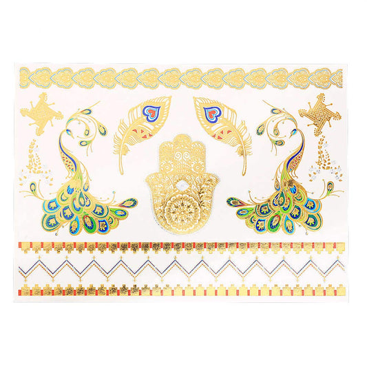S.A.V.I 3D Temporary Tattoo Golden and Silver Metallic Sticker Colourful Butterflies Swans Peacock Design Size 21x15cm - 1pc. (74), Gold, 2 g