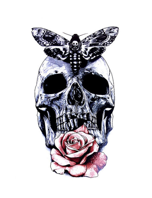 S.A.V.I Temporary Tattoo For Girls Men Women 3D Skulls  Roses Sticker Size 21x15CM - 1PC.