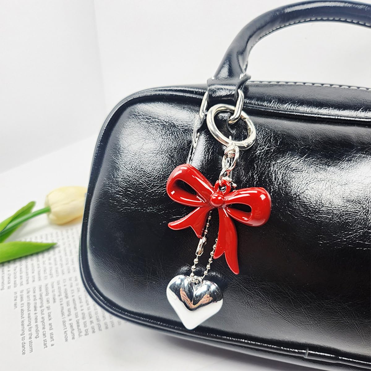 S.A.V.I Resin Bow Heart Keychain for Women, Cute Bag Charm, Wine Red,Glossy alloy accent with secure clasp; stylish accessory for handbags, backpacks, purses & gifting, 11 x 5 cm