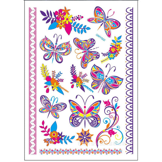 S.A.V.I Neon Temporary Tattoos, UV Color Tattoos For Men Women, Body Face Art, Flower, Butterfly Tattoo Flash Fake Waterproof Tattoo Stickers, Size- 21x15CM
