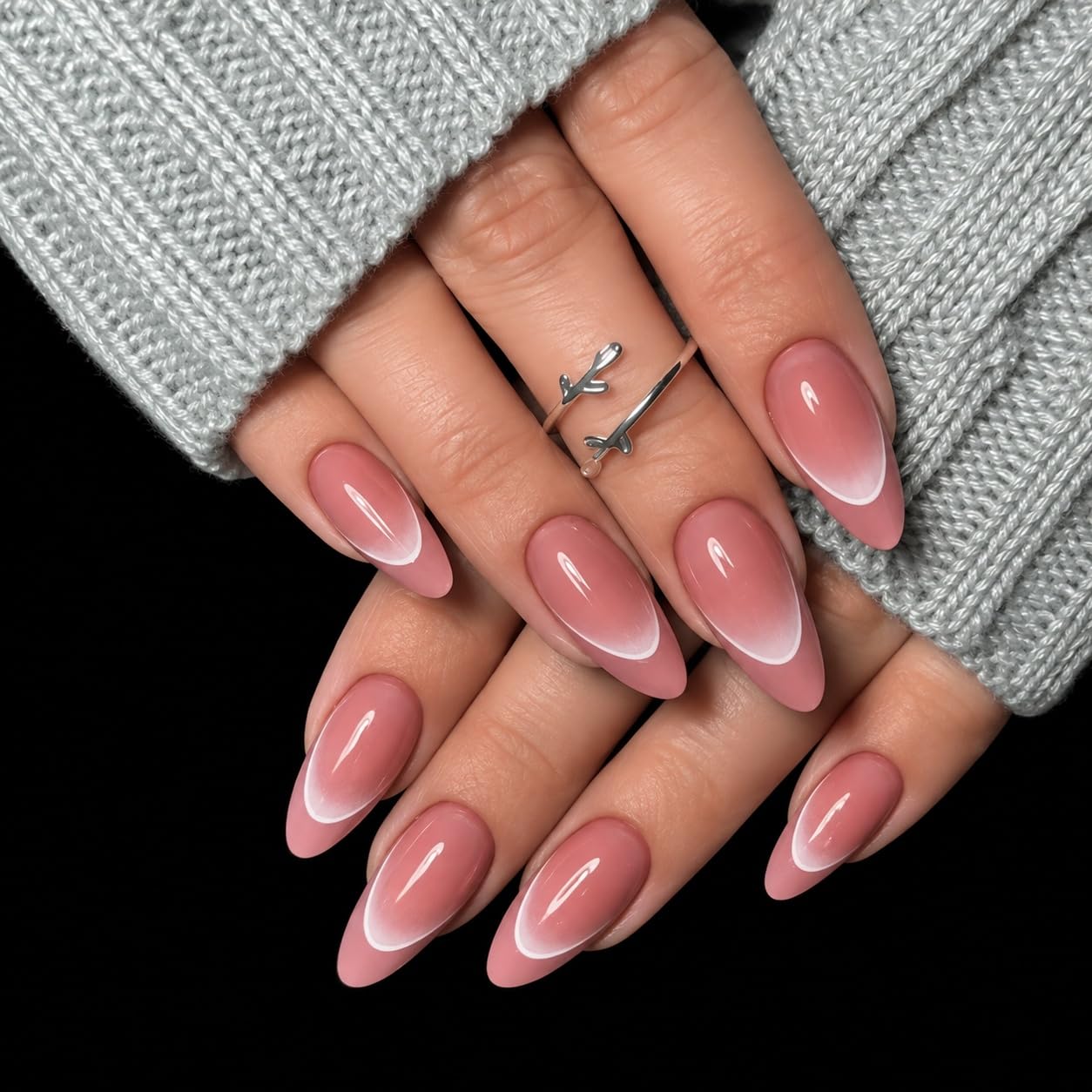 S.A.V.I 24Pcs Press on Nails Almond Shape Dusty Rose Pink Gradient Tips