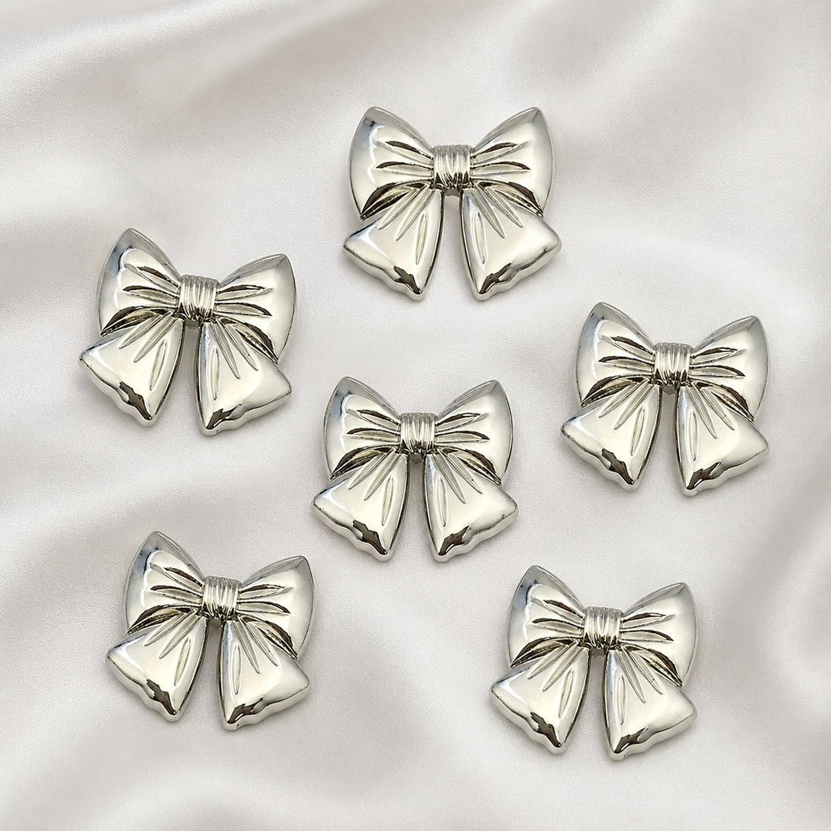 S.A.V.I Silver Bow Shank Buttons for Sewing & Crafts 17.5MM | Set of 6, Metallic Fasteners, For Blouses & Dresses, DIY Embellishment, Garment Decoration