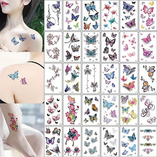 S.A.V.I 30 Pcs Butterfly Temporary Tattoos for Women & Girls – Colorful, Safe & Non-Toxic Body Art Stickers | Waterproof, Easy to Apply | 9.7x5.7cm – Chest, Arm, Back, Foot Decoration (04)