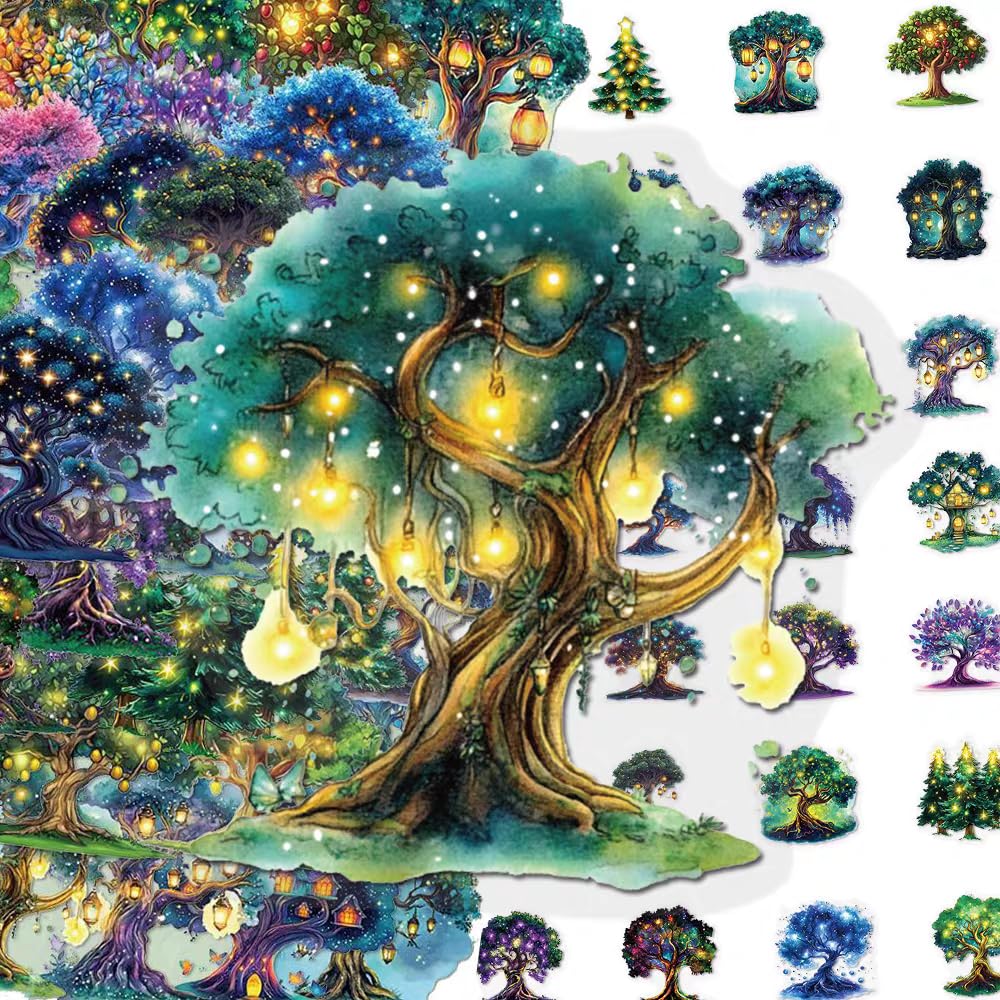 S.A.V.I 50 Pcs Tree Stickers Pack, Waterproof Vinyl Decals Multicolor