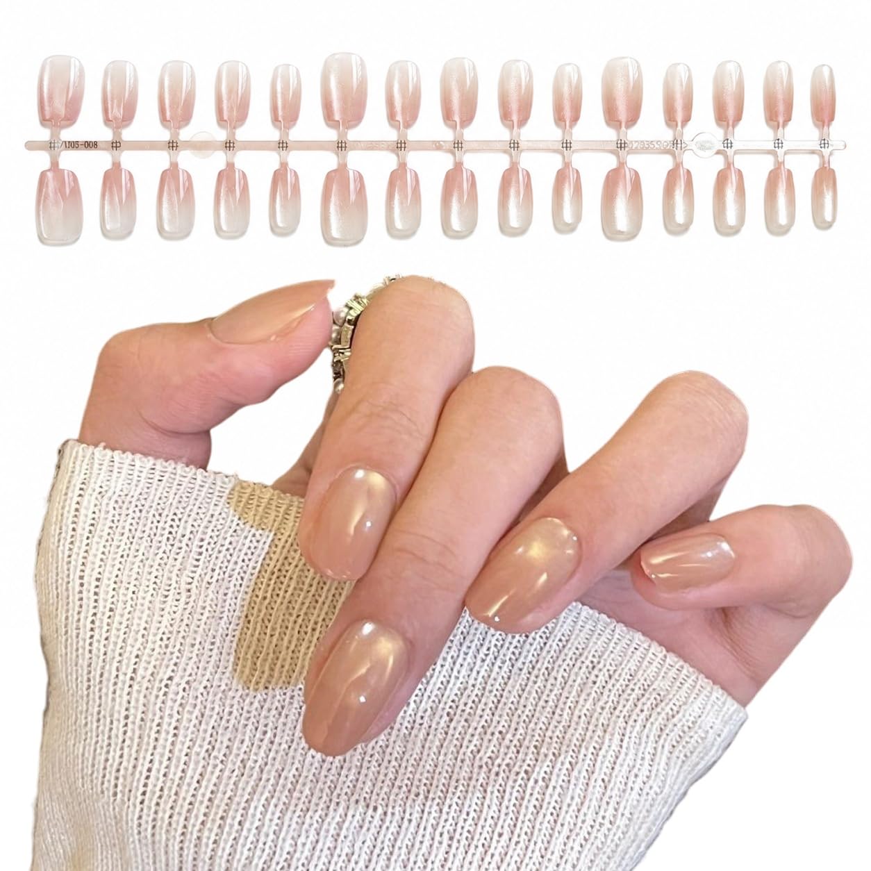 S.A.V.I Press on Nails Blush Pink Cat Eye Shimmer Short Square 30 Pcs