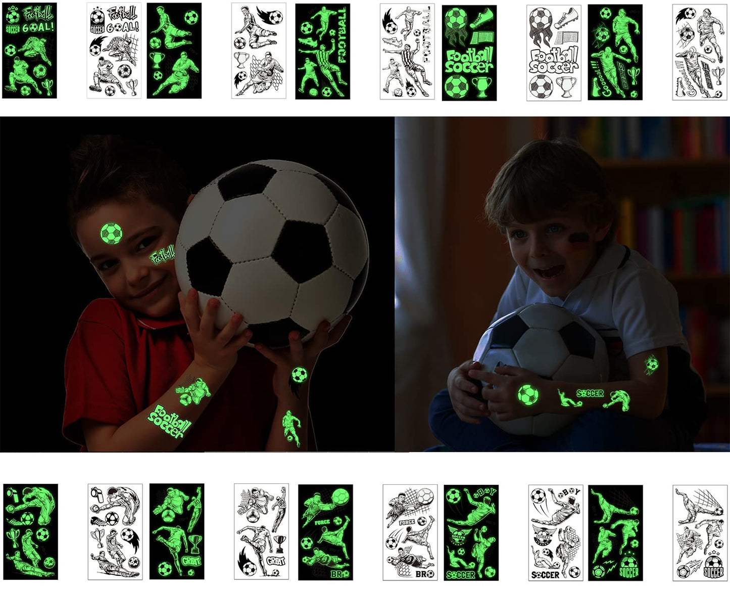 S.A.V.I 10PCS. Children Sports Football Soccer Luminous Tattoo Stickers, Glow In Dark Temporary Tattoo for Kids, Fluorescent Kids Tattoos Waterproof Fake Tattoo Water Transfer Stickers For Boys Girls
