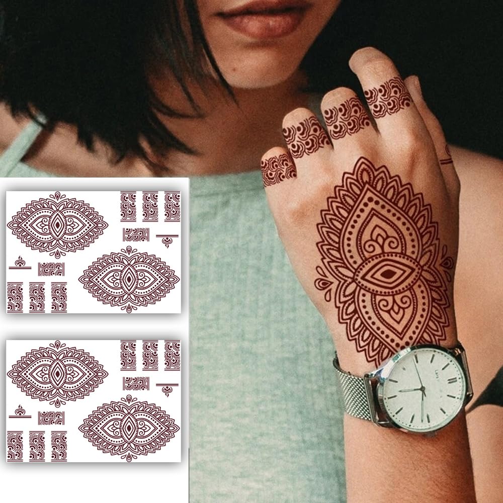 S.A.V.I 2 Sheets Temporary Tattoo Mehendi - Waterproof Henna Design Stickers, 21x15cm